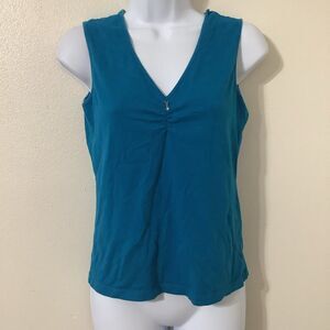 Liz Claiborne Vintage Y2K Teal Beachy Bead Detail Mermaid V Neck Top Medium